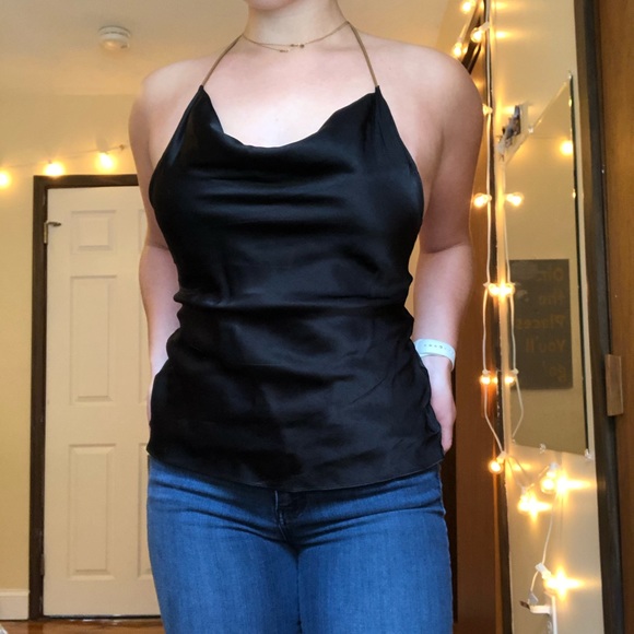 Wayf Tops - Black silk cowl neck halter top